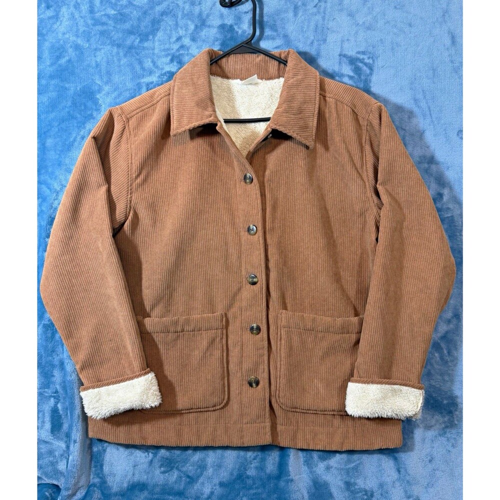Boston Traders Sherpa Lined Corduroy Jacket Womens Medium Tan Button Up Shacket
